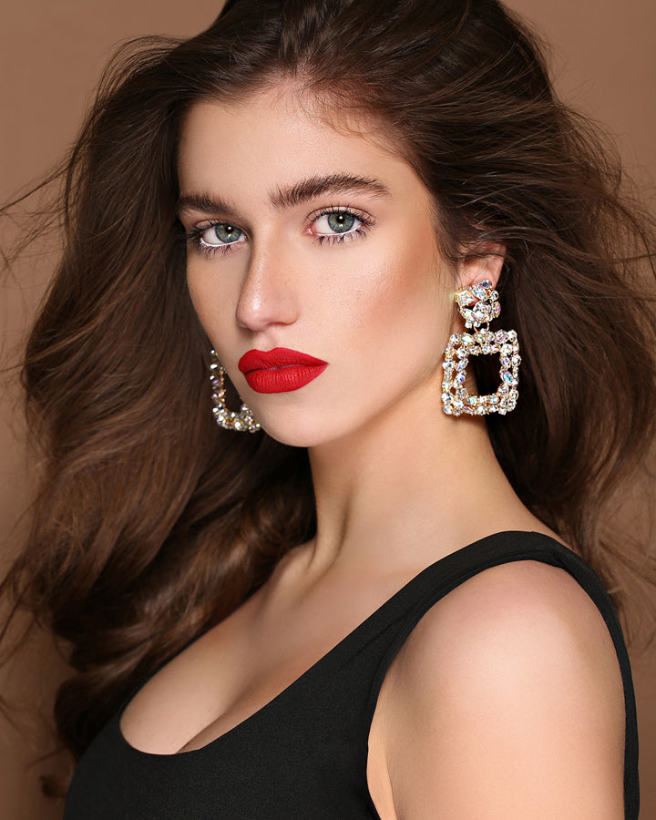 medium sized square earrings with crystals