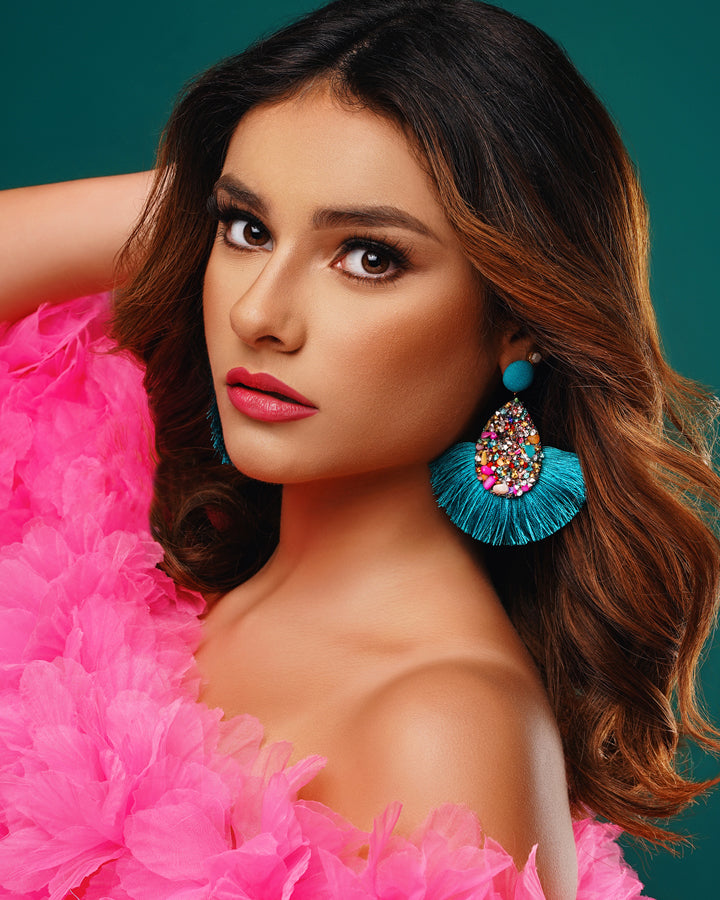 teal tassel earrings