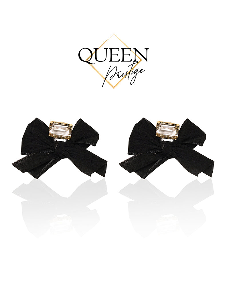 My Cute Side Bow Black Earrings
