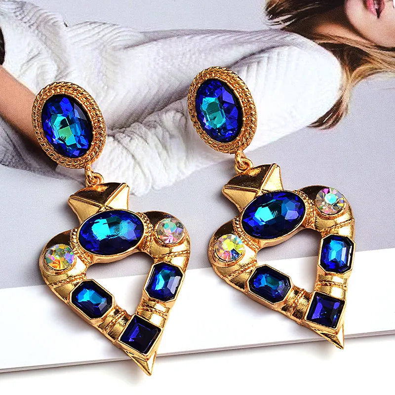 Crowned and Confident Blue Crystals Earrings