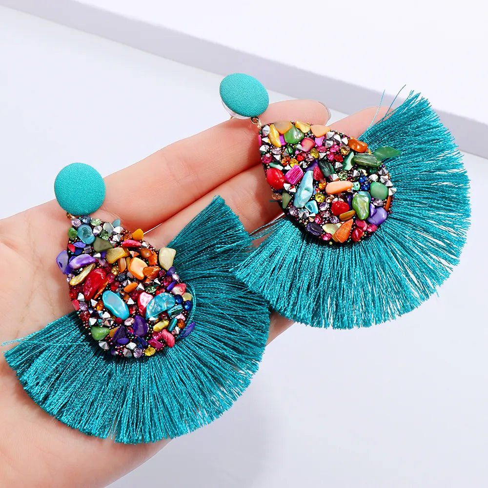 Vacation Ready Teal Tassel Earrings