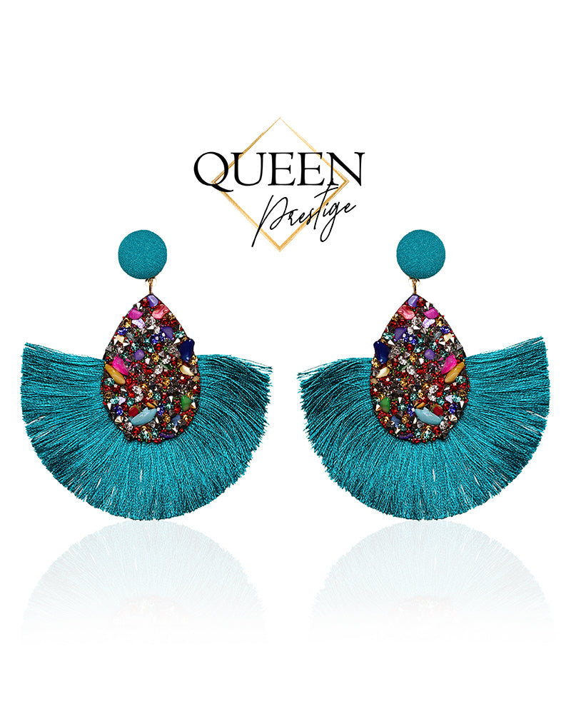 Vacation Ready Teal Tassel Earrings