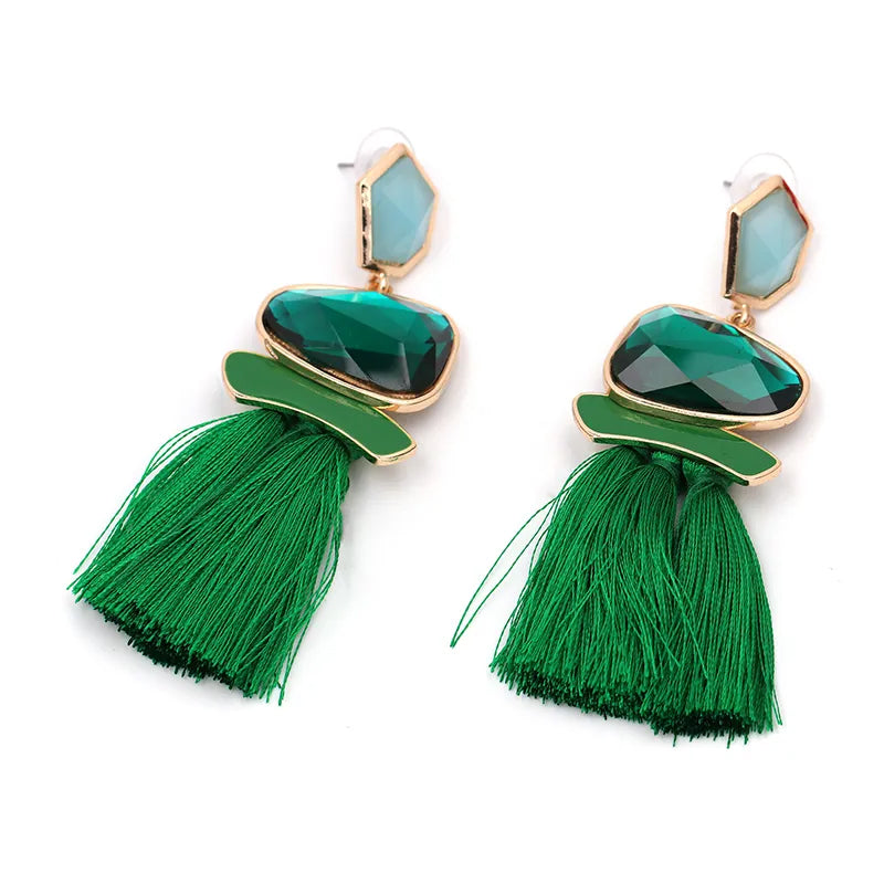 Glam Squad Green Tassel Earrings