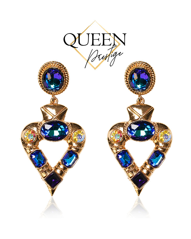 Crowned and Confident Blue Crystals Earrings